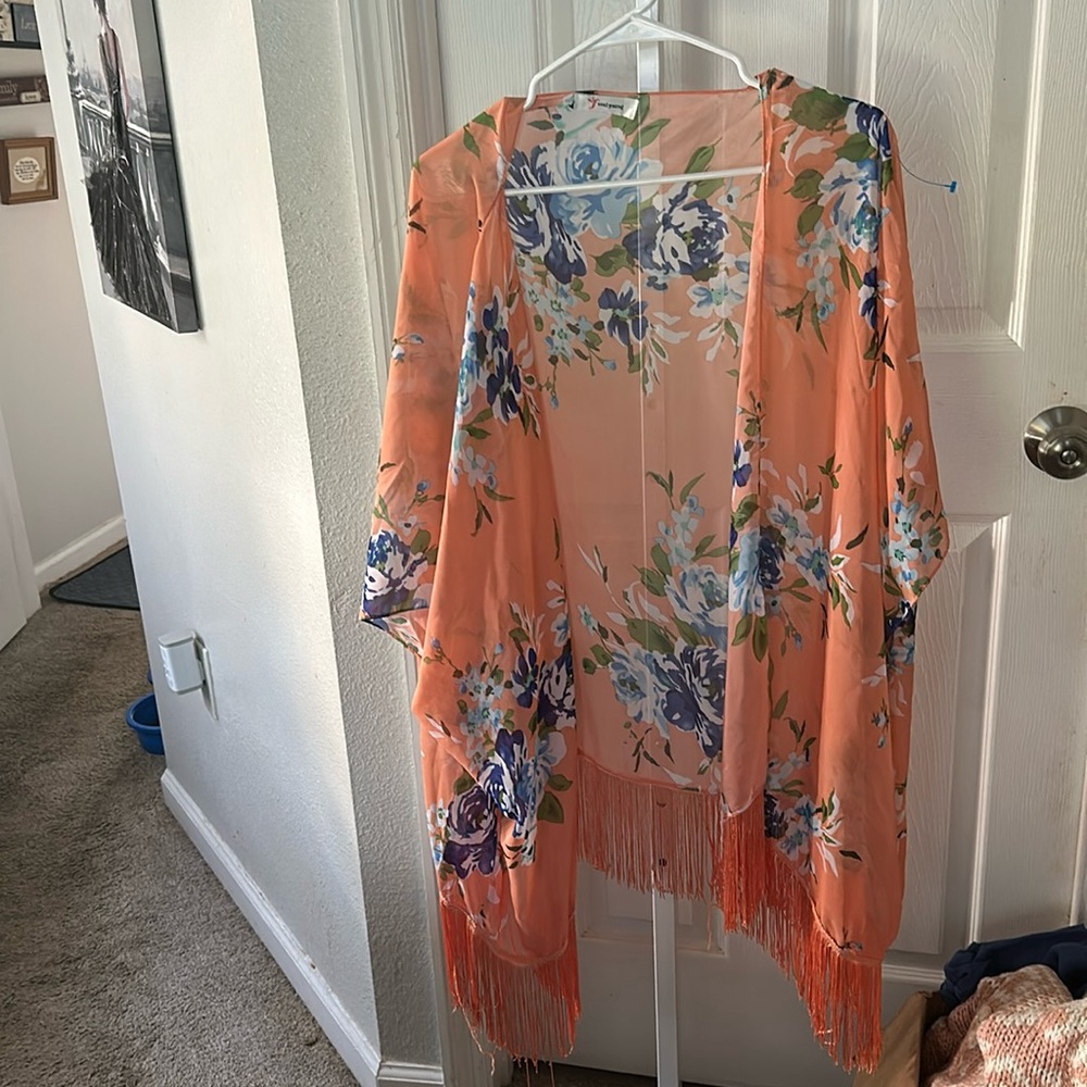 NEW Soft Orange Kimono .. fringes on bottom. One size .